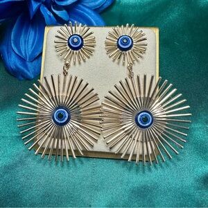 Dazzling Evil Eye Gold Tone Statement Earring Stainless Steel Protection Jewelry
